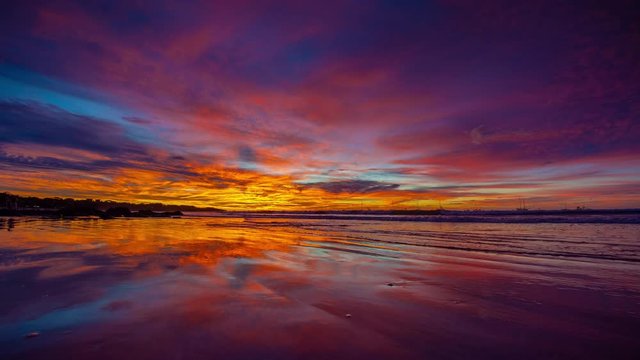 Dramatic Sunset beach at low tide, 4K RAW source