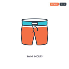 2 color Swim Shorts concept line vector icon. isolated two colored Swim Shorts outline icon with blue and red colors can be use for web, mobile. Stroke line eps 10.