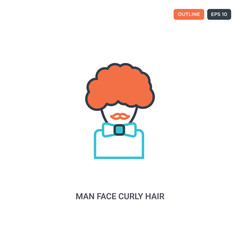 2 color Man face curly hair and moustache concept line vector icon. isolated two colored Man face curly hair and moustache outline icon with blue and red colors can be use for web, mobile