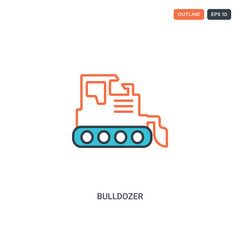 2 color Bulldozer concept line vector icon. isolated two colored Bulldozer outline icon with blue and red colors can be use for web, mobile. Stroke line eps 10.