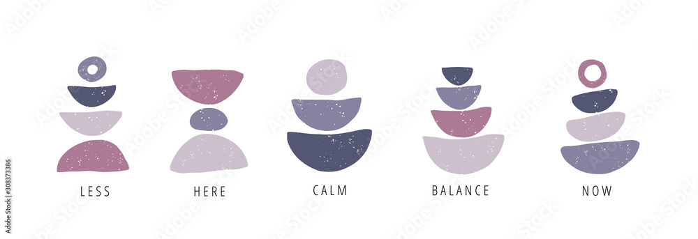 Wall mural balance, calm, now flat vector posters set