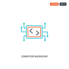 2 color Computer microchip concept line vector icon. isolated two colored Computer microchip outline icon with blue and red colors can be use for web, mobile. Stroke line eps 10.