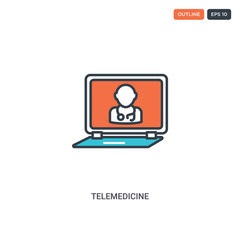 2 color telemedicine concept line vector icon. isolated two colored telemedicine outline icon with blue and red colors can be use for web, mobile. Stroke line eps 10.