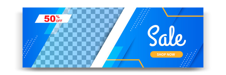 Abstract gradient modern geometric banner template design in blue, yellow, orange color. Suitable for advertising and promotion in social media post, blog, web, cover, header. Vector Illustration. 