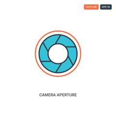 2 color Camera aperture tool concept line vector icon. isolated two colored Camera aperture tool outline icon with blue and red colors can be use for web, mobile. Stroke line eps 10.