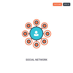 2 color Social network concept line vector icon. isolated two colored Social network outline icon with blue and red colors can be use for web, mobile. Stroke line eps 10.