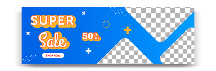 Abstract gradient modern geometric banner template design in blue, yellow, orange color. Suitable for advertising and promotion in social media post, blog, web, cover, header. Vector Illustration. 