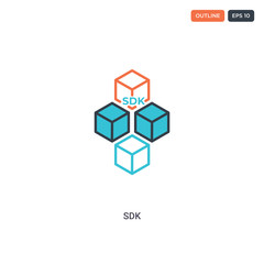2 color SDK concept line vector icon. isolated two colored SDK outline icon with blue and red colors can be use for web, mobile. Stroke line eps 10.