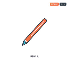 2 color Pencil concept line vector icon. isolated two colored Pencil outline icon with blue and red colors can be use for web, mobile. Stroke line eps 10.