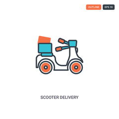 2 color scooter delivery concept line vector icon. isolated two colored scooter delivery outline icon with blue and red colors can be use for web, mobile. Stroke line eps 10.