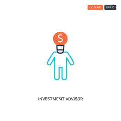 2 color Investment Advisor concept line vector icon. isolated two colored Investment Advisor outline icon with blue and red colors can be use for web, mobile. Stroke line eps 10.