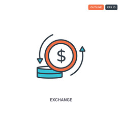 2 color exchange concept line vector icon. isolated two colored exchange outline icon with blue and red colors can be use for web, mobile. Stroke line eps 10.