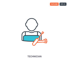 2 color technician concept line vector icon. isolated two colored technician outline icon with blue and red colors can be use for web, mobile. Stroke line eps 10.