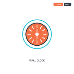 2 color Wall clock concept line vector icon. isolated two colored Wall clock outline icon with blue and red colors can be use for web, mobile. Stroke line eps 10.