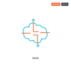 2 color saas concept line vector icon. isolated two colored saas outline icon with blue and red colors can be use for web, mobile. Stroke line eps 10.