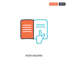 2 color Book reading concept line vector icon. isolated two colored Book reading outline icon with blue and red colors can be use for web, mobile. Stroke line eps 10.