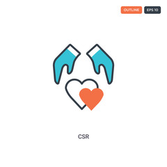 2 color CSR concept line vector icon. isolated two colored CSR outline icon with blue and red colors can be use for web, mobile. Stroke line eps 10.