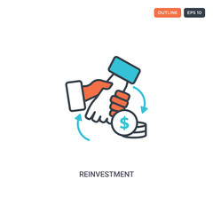 2 color reinvestment concept line vector icon. isolated two colored reinvestment outline icon with blue and red colors can be use for web, mobile. Stroke line eps 10.