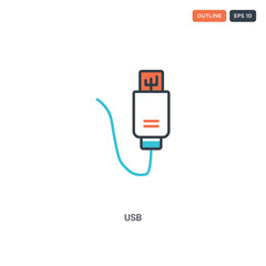 2 color Usb concept line vector icon. isolated two colored Usb outline icon with blue and red colors can be use for web, mobile. Stroke line eps 10.