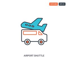 2 color airport shuttle concept line vector icon. isolated two colored airport shuttle outline icon with blue and red colors can be use for web, mobile. Stroke line eps 10.