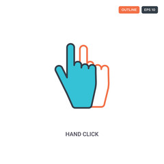 2 color Hand click concept line vector icon. isolated two colored Hand click outline icon with blue and red colors can be use for web, mobile. Stroke line eps 10.