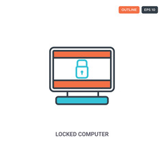 2 color Locked computer concept line vector icon. isolated two colored Locked computer outline icon with blue and red colors can be use for web, mobile. Stroke line eps 10.