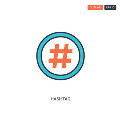 Fototapeta premium 2 color hashtag concept line vector icon. isolated two colored hashtag outline icon with blue and red colors can be use for web, mobile. Stroke line eps 10.