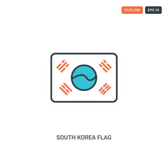 2 color South Korea flag concept line vector icon. isolated two colored South Korea flag outline icon with blue and red colors can be use for web, mobile. Stroke line eps 10.