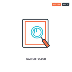 2 color search folder concept line vector icon. isolated two colored search folder outline icon with blue and red colors can be use for web, mobile. Stroke line eps 10.