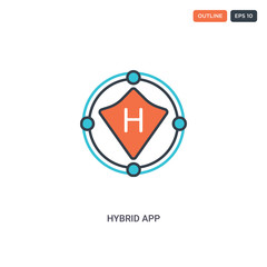 2 color Hybrid app concept line vector icon. isolated two colored Hybrid app outline icon with blue and red colors can be use for web, mobile. Stroke line eps 10.