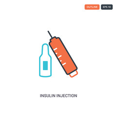2 color insulin injection pen concept line vector icon. isolated two colored insulin injection pen outline icon with blue and red colors can be use for web, mobile. Stroke line eps 10.