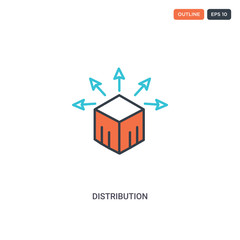 2 color Distribution concept line vector icon. isolated two colored Distribution outline icon with blue and red colors can be use for web, mobile. Stroke line eps 10.