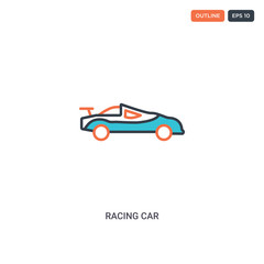 2 color Racing car concept line vector icon. isolated two colored Racing car outline icon with blue and red colors can be use for web, mobile. Stroke line eps 10.