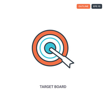 2 color target board concept line vector icon. isolated two colored target board outline icon with blue and red colors can be use for web, mobile. Stroke line eps 10.