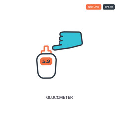 2 color Glucometer concept line vector icon. isolated two colored Glucometer outline icon with blue and red colors can be use for web, mobile. Stroke line eps 10.