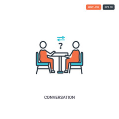 2 color Conversation concept line vector icon. isolated two colored Conversation outline icon with blue and red colors can be use for web, mobile. Stroke line eps 10.