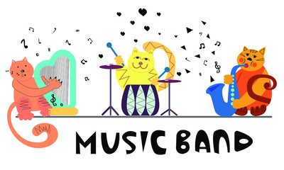 Fototapeta premium Cats musical band vector illustration in cartoon style.