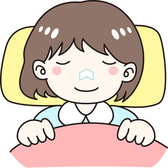鼻にテープを貼って眠る女の子　鼻呼吸　鼻腔拡張　乾燥　いび　防止　矯正　テープ　睡眠　布団　夜　寝る