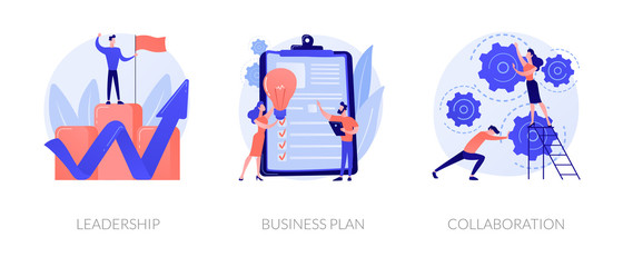 Business success basics icons set. Company work principles, productivity guarantee. Leadership, business plan, collaboration metaphors. Vector isolated concept metaphor illustrations.