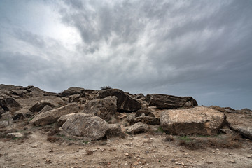 Fototapeta na wymiar The remains of an ancient civilization. Gobustan Reserve, Azerbaijan