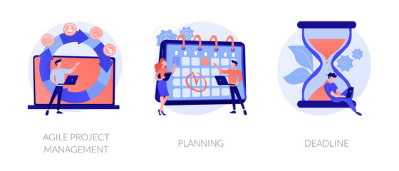 Task management and productivity icons set. Workflow organization and optimization scheme. Agile project management, planning, deadline metaphors. Vector isolated concept metaphor illustrations. - obrazy, fototapety, plakaty