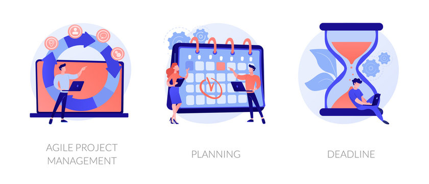Task management and productivity icons set. Workflow organization and optimization scheme. Agile project management, planning, deadline metaphors. Vector isolated concept metaphor illustrations.