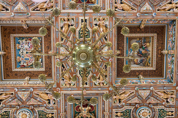 View of Chandelier and Ceiling of Great Hall in Frederiksborg Castle