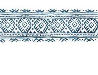 Seamless pattern with watercolor national ornament in blue colors