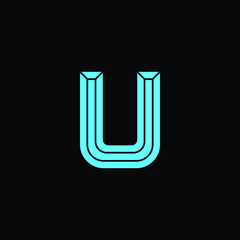 Simple ice block U Initial / Letter U modern logo design with blue ice color