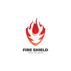 Fire Flame and Shield Logo Icon