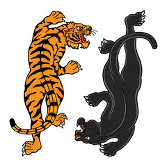 traditional tattoo black panther and tiger
