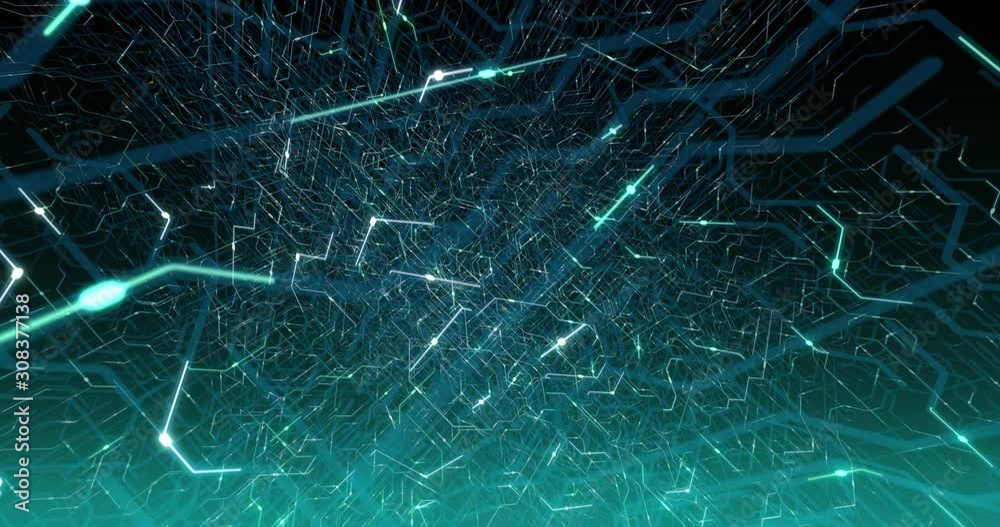 Poster 4k seamless loop of printed circuit board (pcb) in motion. artificial intelligence (ai), data mining
