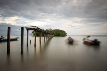 Long exposure shot of seascape during cloudy.
