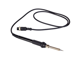 Electric soldering iron with the black handle.